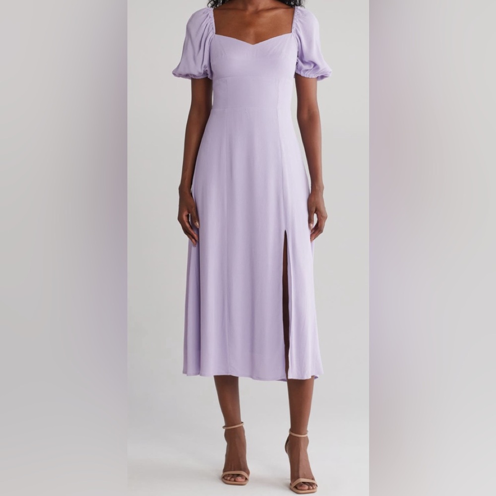 WAYF size small puff sleeve midi dress in lavender